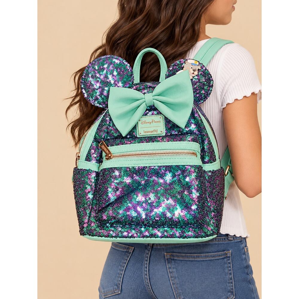 Disney Parks Minnie Mouse Sequin Loungefly Mini Backpack Blue and Purple EUC - Picture 2 of 7